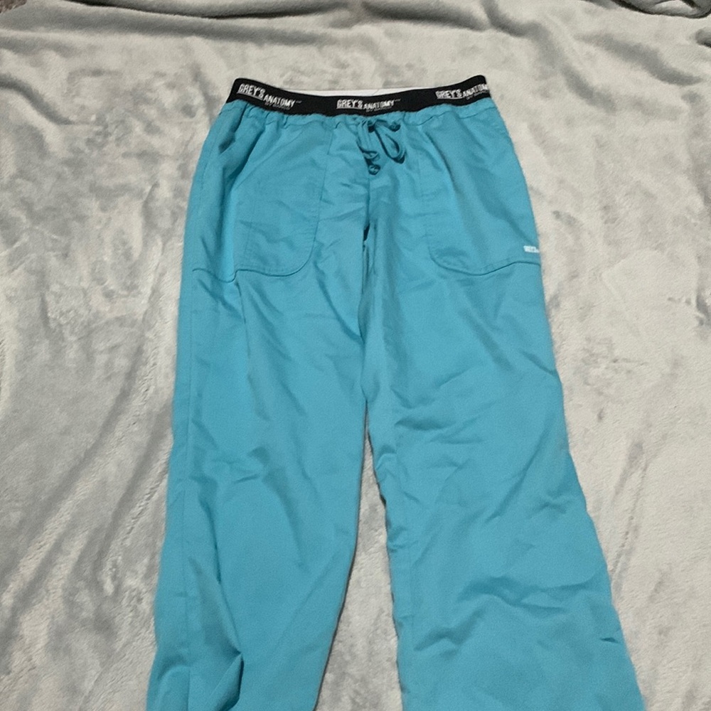 Grey’s Anatomy teal scrub pants with stretch waistband